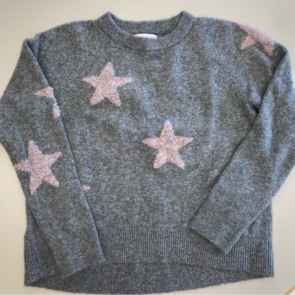 NWT Lou & Grey Gray Sweater with Pink Star Design